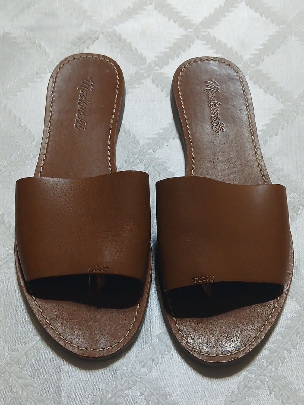 Madewell Cognac Brown Leather Slide Sandals - Women Size 8